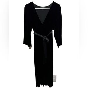 Eileen Fisher Large Black Velvet Tie Dress Classic Elegant V-Neck